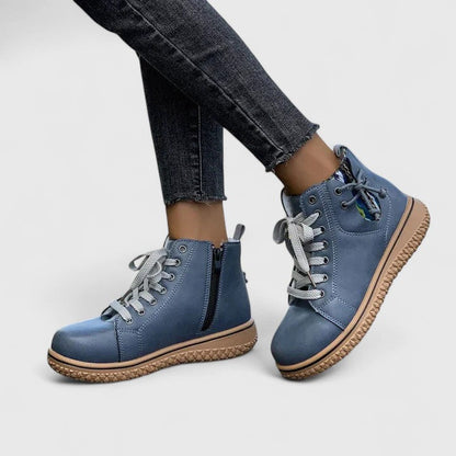 Momount női magas szárú sneaker bakancs – bőr, fűzős, oldalcipzáras, kreptalpú