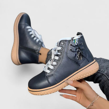 Momount női magas szárú sneaker bakancs – bőr, fűzős, oldalcipzáras, kreptalpú