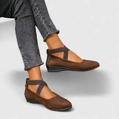 Momount Damen Ballerinas – Wildleder Elastischer Kreuzriemen Runde Zehe Slip-On