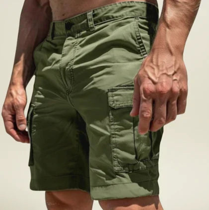 Herrecargoshorts med knaplukning – Slim fit i bomuld med klaplommer