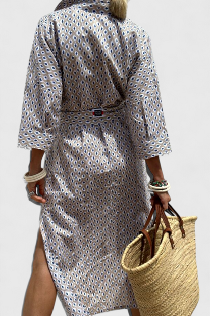 Momount Women’s Shirt Midi Dress – Striped Long Sleeve Casual Summer Beach Dress