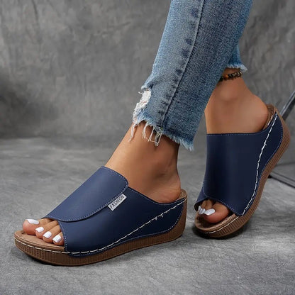 Momount platform kile-sandaler dame – brun læder med åben tå og mule-design