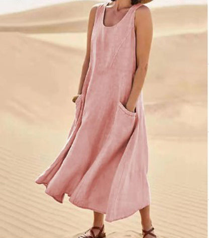 Momount Donna Abito Maxi in Lino – Scollo Tondo