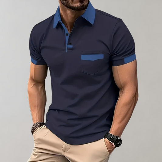Polo de Hombre – Bicolor Cuello en Contraste Bolsillo Manga Corta