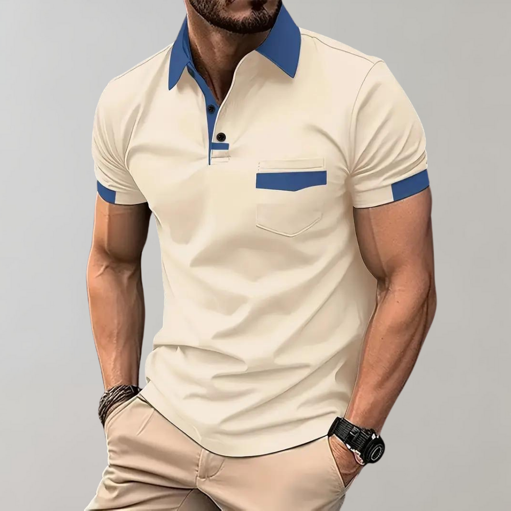 Momount herrepoloshirt – tofarvet kontrastkrave og brystlomme i kortærmet design