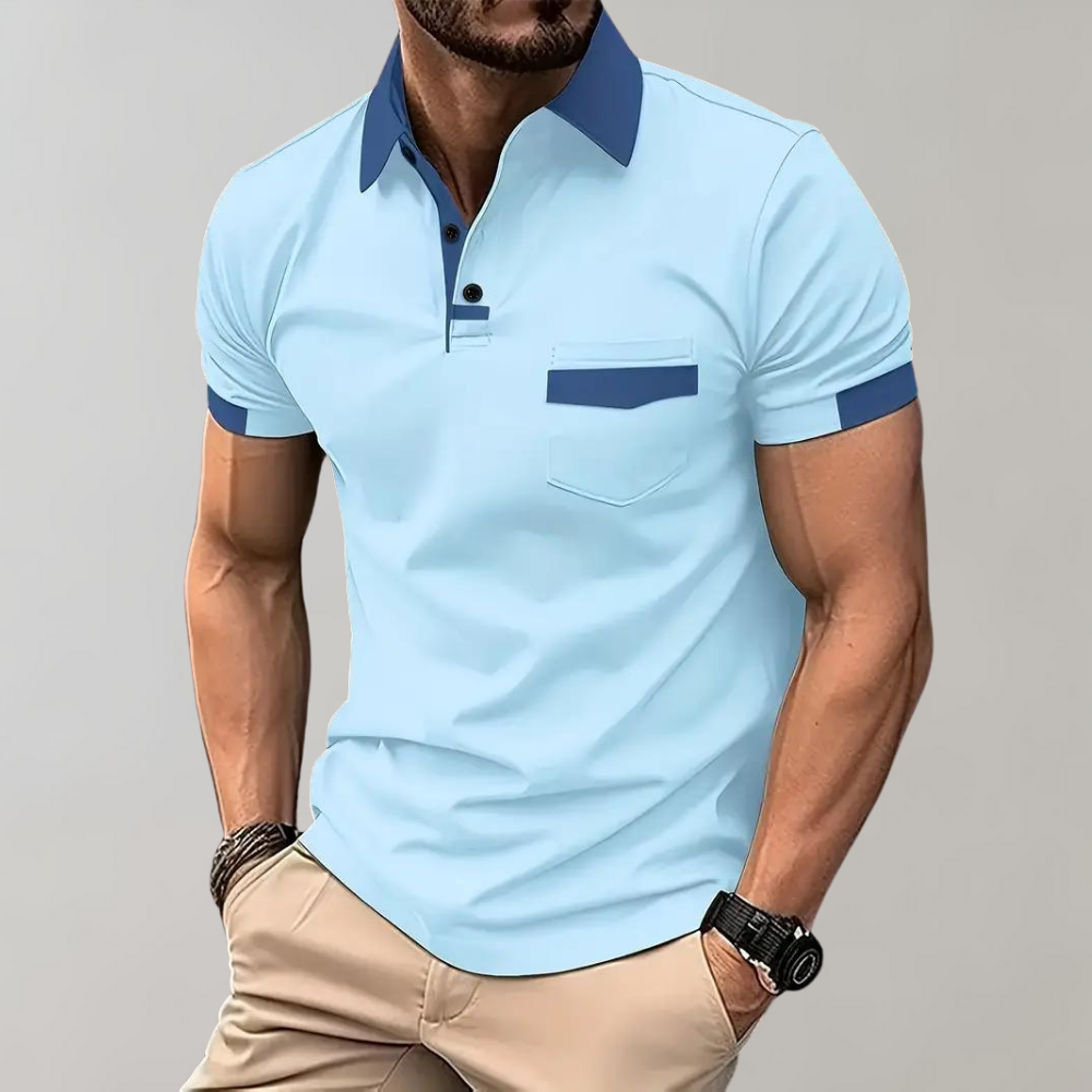 Momount herrepoloshirt – tofarvet kontrastkrave og brystlomme i kortærmet design