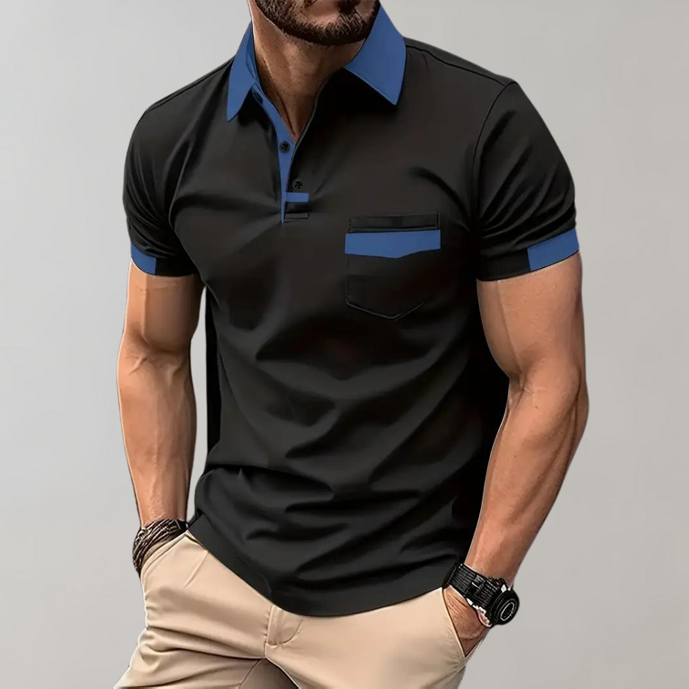 Momount herrepoloshirt – tofarvet kontrastkrave og brystlomme i kortærmet design