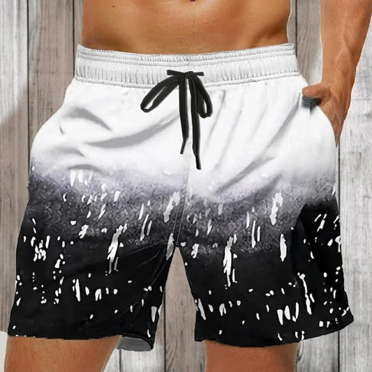 Momount Men Swim Shorts – Paint Splatter Gradient Drawstring Mid Length