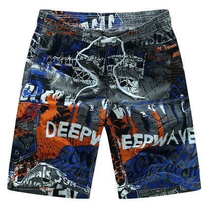 Momount Men Swim Shorts – Geometric Print Drawstring Knee Length Surf