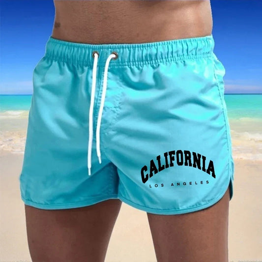 Momount Men Swim Shorts – California Print Drawstring Quick Dry Beach