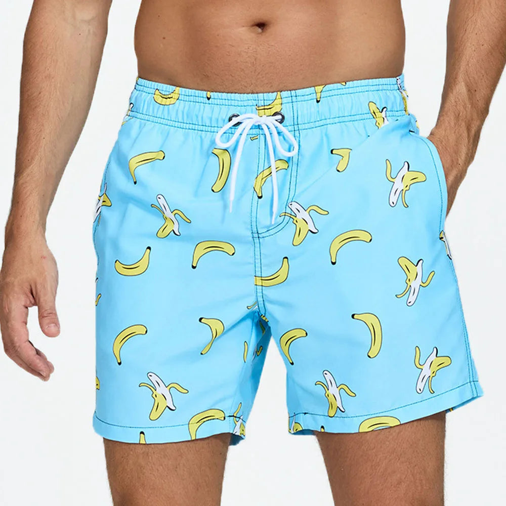 Momount Men Swim Shorts – Kiwi Print Drawstring Quick Dry Mid Length