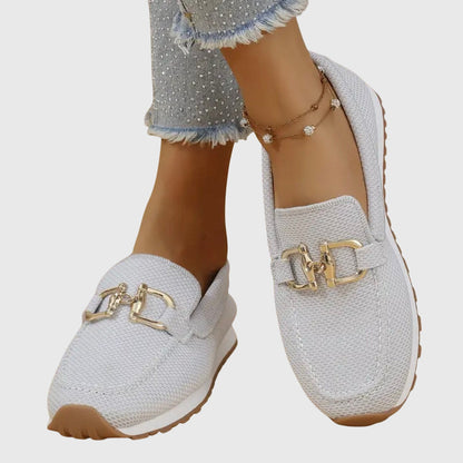 Momount Damen Strick-Loafer – Netz Gold Trense Plateau Slip-On Komfort