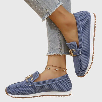 Momount Damen Strick-Loafer – Netz Gold Trense Plateau Slip-On Komfort