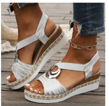 Momount espadrille kile-sandaler dame – hvid platform med O-ring og slingback