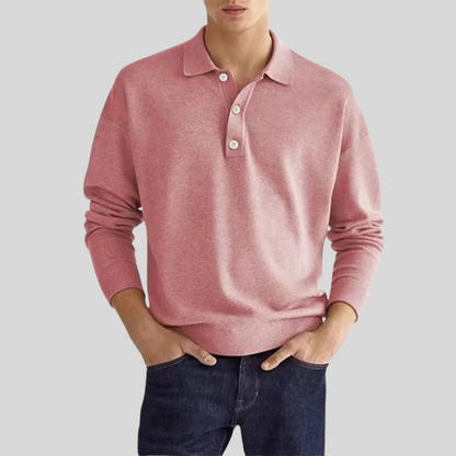 Momount herrepoloshirt i strikket bomuld – langærmet med klassisk krave til hverdagen
