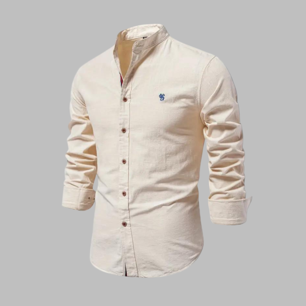 Momount Uomo Camicia – Manica Lunga Collo alla Coreana a Bottoni Stile Militare