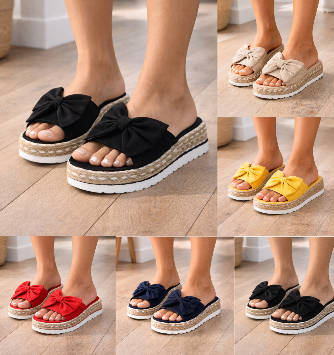 Momount espadrille-sandaler dame – ruskind med sløjfe, platform og slide-komfort
