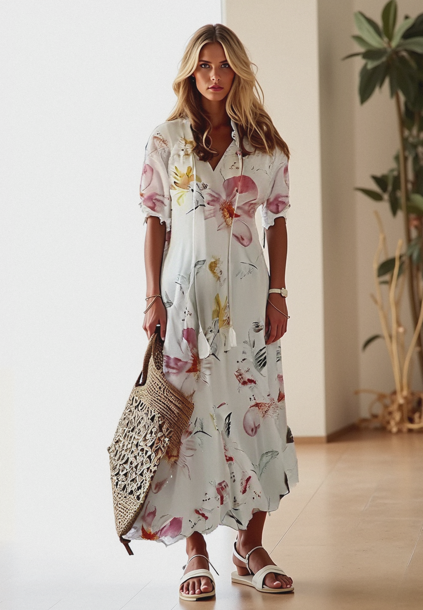 Momount Donna Abito Maxi Estivo Boho – Floreale con Bottoni
