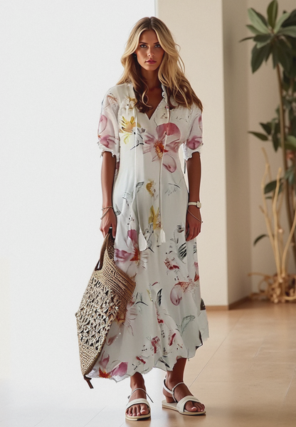 Momount Donna Abito Maxi Estivo Boho – Floreale con Bottoni