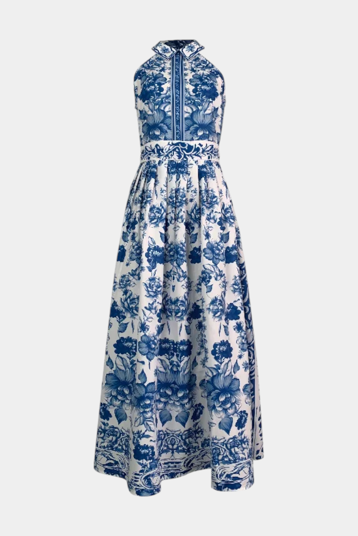 Momount Women’s Floral Maxi Dress – Halter Neck Sleeveless Elegant