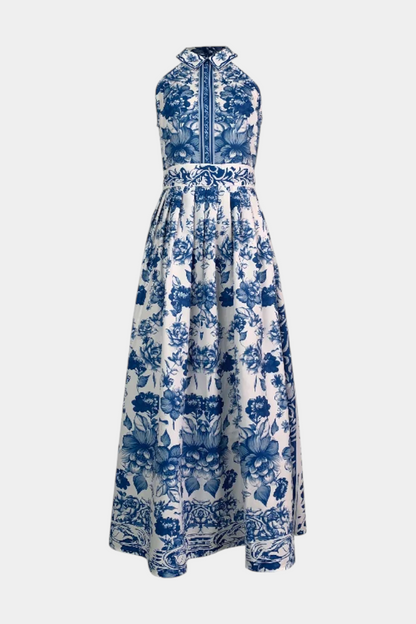 Momount Women’s Floral Maxi Dress – Halter Neck Sleeveless Elegant