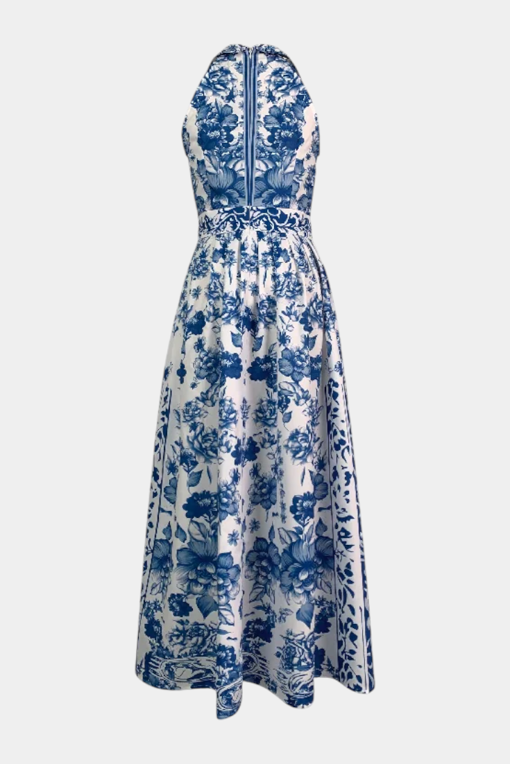 Momount Women’s Floral Maxi Dress – Halter Neck Sleeveless Elegant
