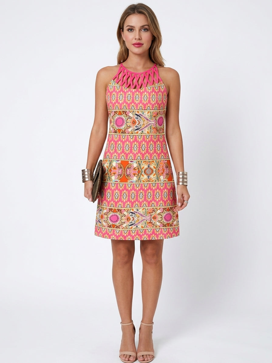 Gabriella Summer Midi Dress | Chic, Casual, Vibrant - Pink - front