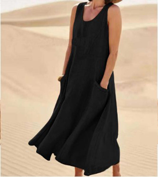 Momount Donna Abito Maxi in Lino – Scollo Tondo
