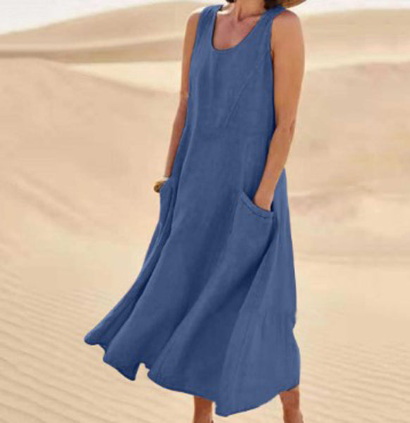 Momount Donna Abito Maxi in Lino – Scollo Tondo