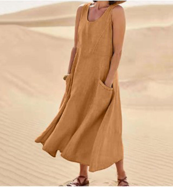 Momount Donna Abito Maxi in Lino – Scollo Tondo