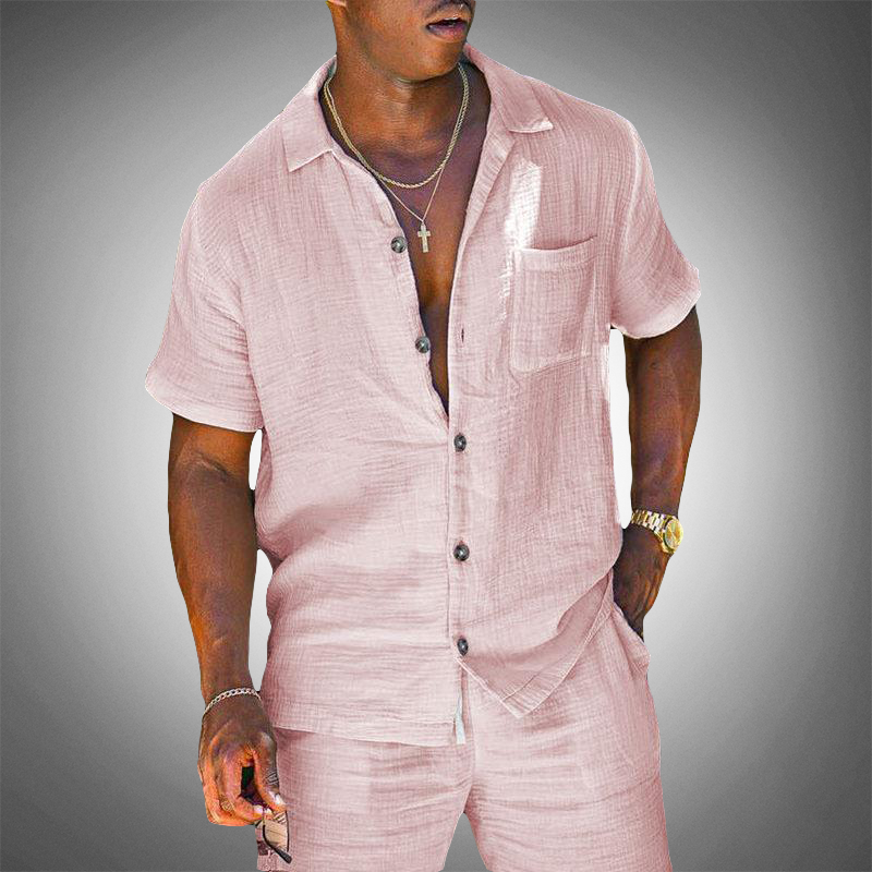 Momount Uomo Camicia di Lino – Manica Corta Abbottonata Casual Estiva