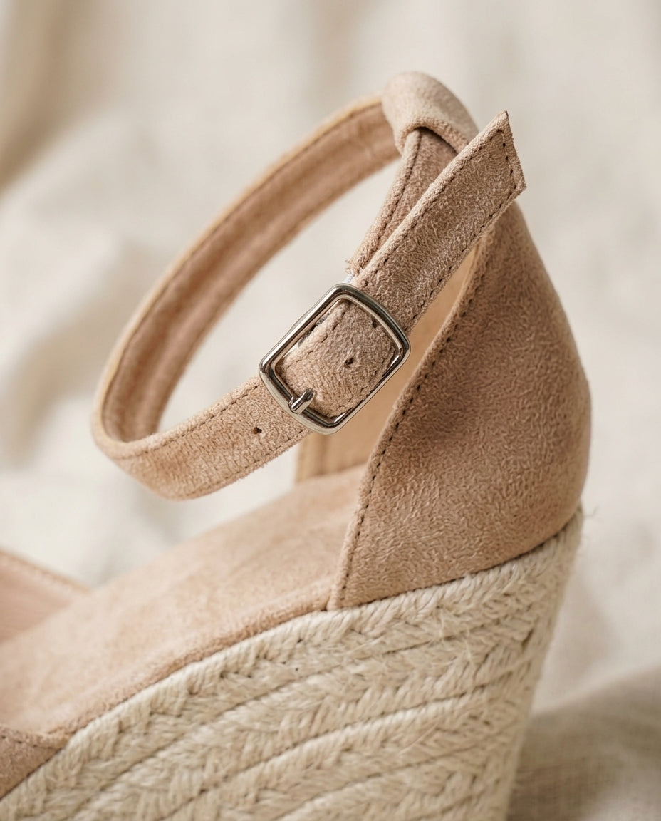 Momount Women Espadrille Wedge Sandals – Closed Toe Suede Upper Ankle Strap Braided Jute Platform
