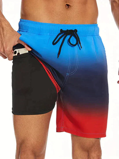 Momount Men Swim Shorts – Palm Print Compression Liner Quick Dry Mid