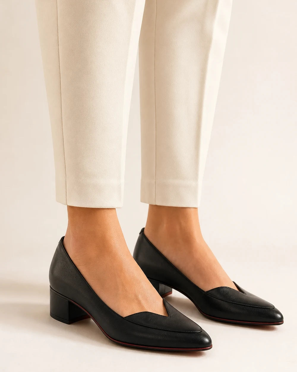 Momount Women’s Block Heel Pumps – Pointed Toe Office — flats-for-women-closed-toe-slip-on-black-01-worn-hero.webp