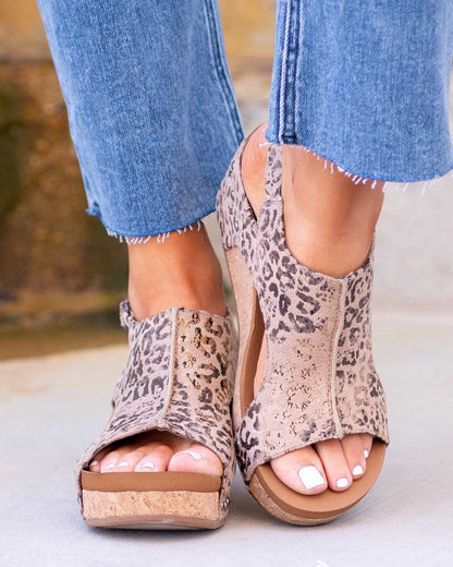 Momount kile-sandaler dame – distressed læder med korkplatform og slingback