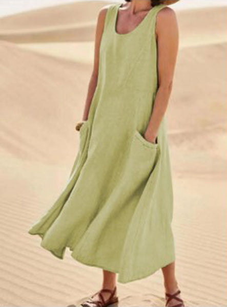 Momount Donna Abito Maxi in Lino – Scollo Tondo