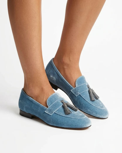 Genevra | Business Velvet Tassel Loafers — loafers-for-women-tassel-detail-slip-on-blue-02-reference-view.webp