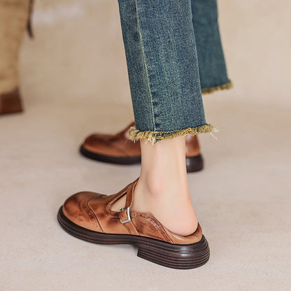 Momount Donna Mary Jane Plateau – Vintage Marrone Stile Oxford