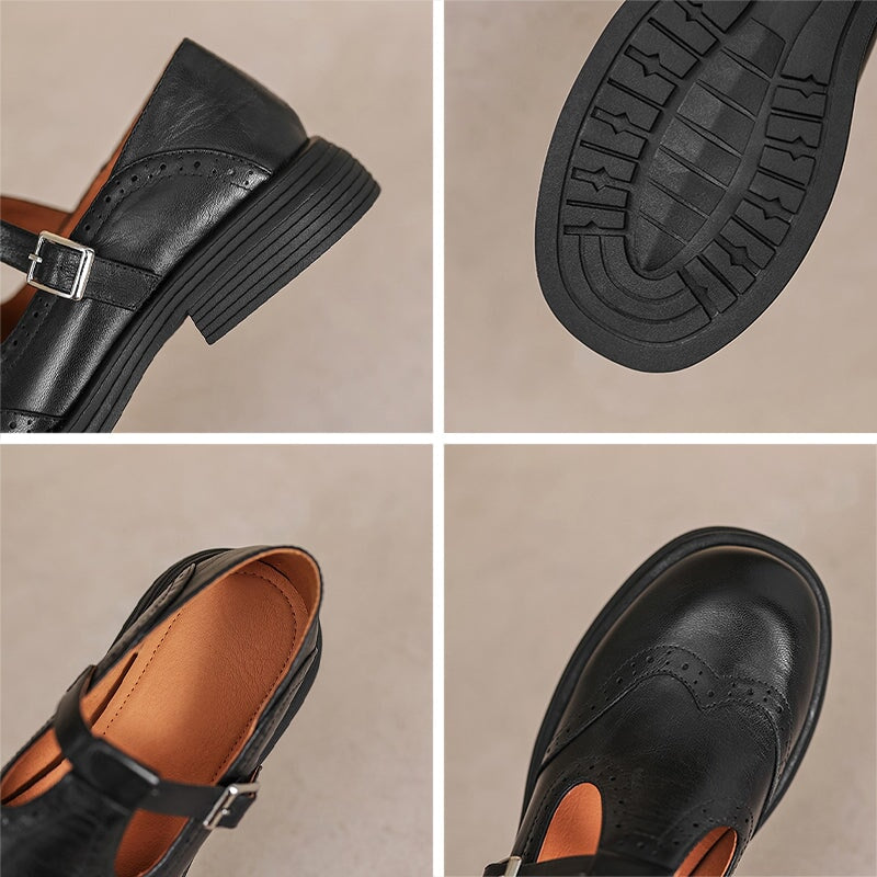 Momount Donna Mary Jane Plateau – Vintage Marrone Stile Oxford