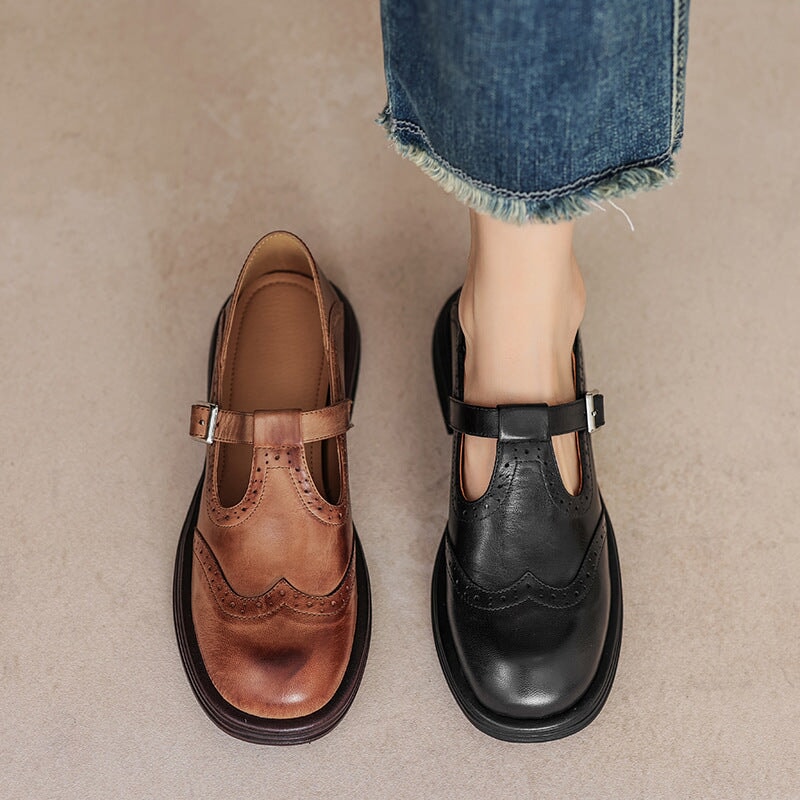 Momount Donna Mary Jane Plateau – Vintage Marrone Stile Oxford