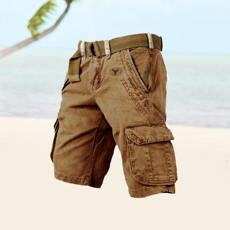 Vintage herrecargoshorts – Vasket bomuld med bælte og distressed look