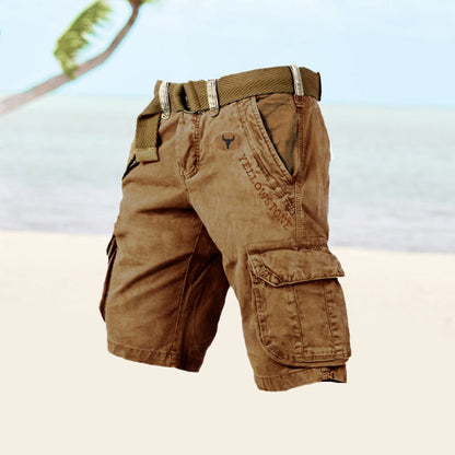 Vintage herrecargoshorts – Vasket bomuld med bælte og distressed look