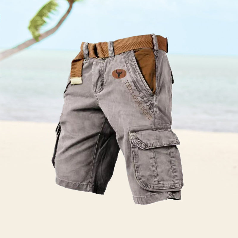 Vintage herrecargoshorts – Vasket bomuld med bælte og distressed look