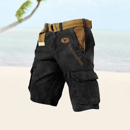 Vintage herrecargoshorts – Vasket bomuld med bælte og distressed look