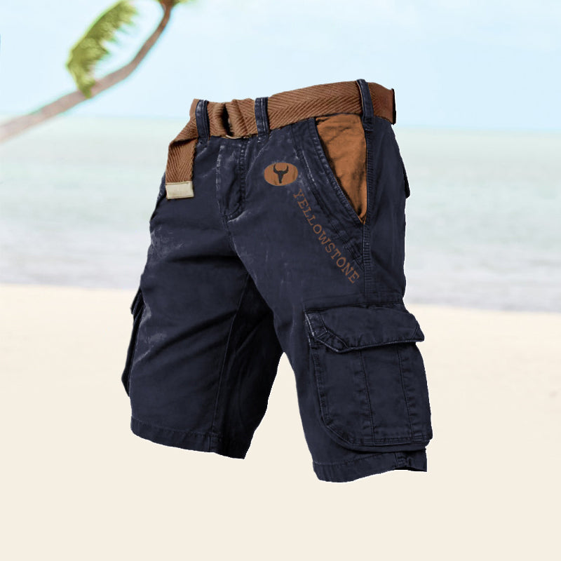Vintage herrecargoshorts – Vasket bomuld med bælte og distressed look