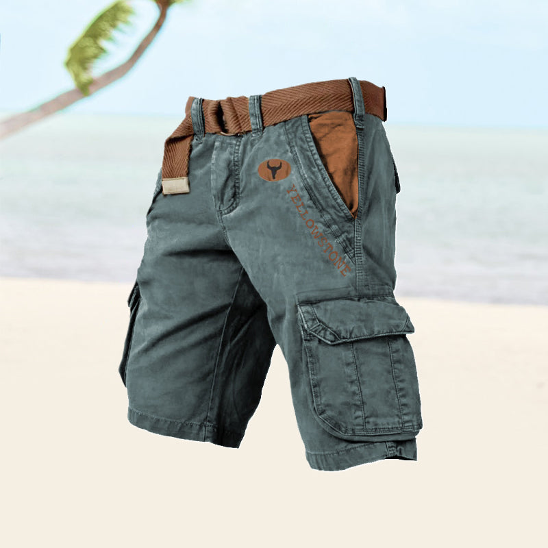 Vintage herrecargoshorts – Vasket bomuld med bælte og distressed look