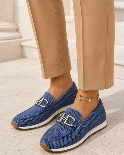 Mocassins de senhora azul-marinho com fivela dupla e sola desportiva — imagem do produto 2