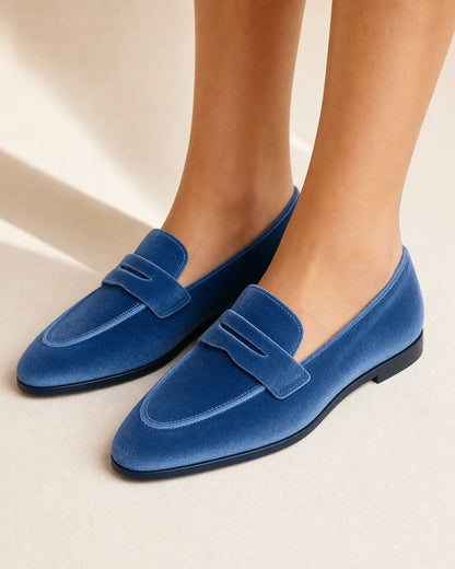 Mocassini donna blu con fascia tono su tono — immagine del prodotto 1
