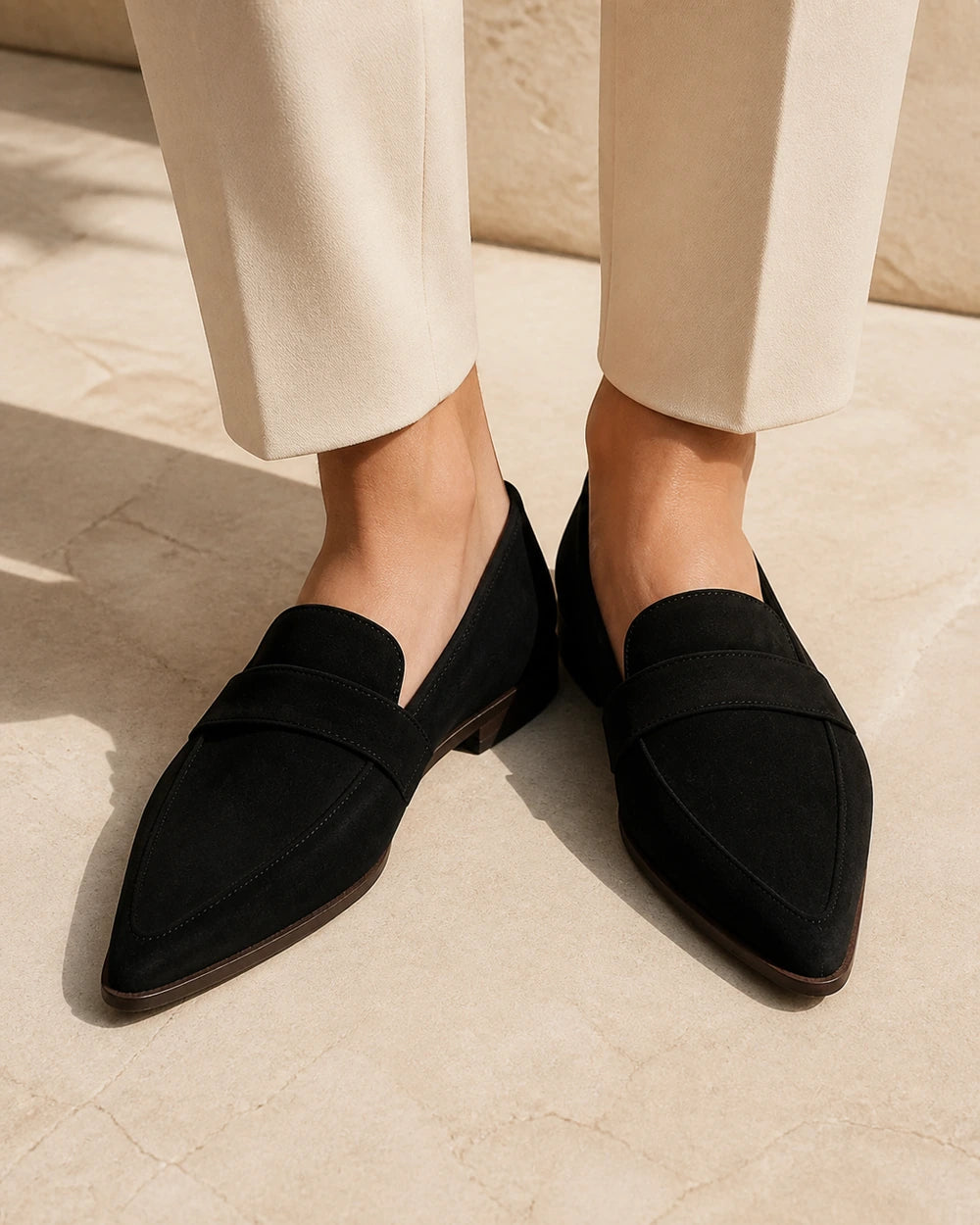 Mocassins de senhora pretos pontiagudos com pala — imagem do produto 1