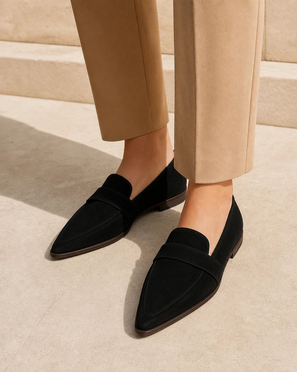 Mocassins de senhora pretos pontiagudos com pala — imagem do produto 2
